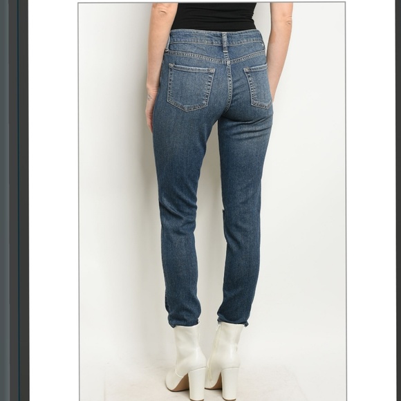 💖 Stretch DARK DENIM BLUE Distresed JEANS - Picture 3 of 5